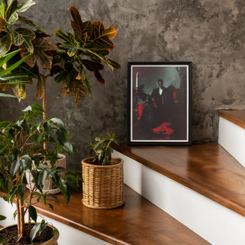 Maharet - Gay Black Vampire Art Print, Framed Artwork Figure Dark Suit Red Accents