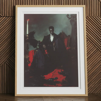 Maharet - Gay Black Vampire Art Print, 12x16’’ / 31x41cm / Natural Frame / 2’’ Matboard, Framed Artwork Seated Figure Dark Dramatic Scene