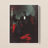Maharet - Gay Black Vampire Framed Canvas, 12x16’’ / 31x41cm / White Floating Frame, Framed Portrait Dark-skinned Man Suit Chair Red Fabric