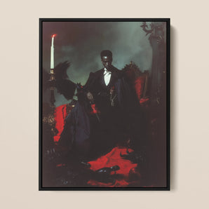 Maharet - Gay Black Vampire Framed Canvas, 12x16’’ / 31x41cm / Floating Frame, Darkly Lit Portrait Man Suit