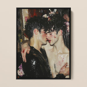Makeup - Neo-baroque Gay Lovers Framed Canvas, 12x16’’ / 31x41cm / Black Floating Frame, Framed Painting Two Men