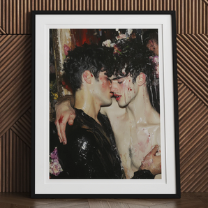 Makeup - Neo-baroque Gay Male Couple Art Print, 12x16’’ / 31x41cm / Black Frame / 2’’ Matboard, Framed Painting Two Men