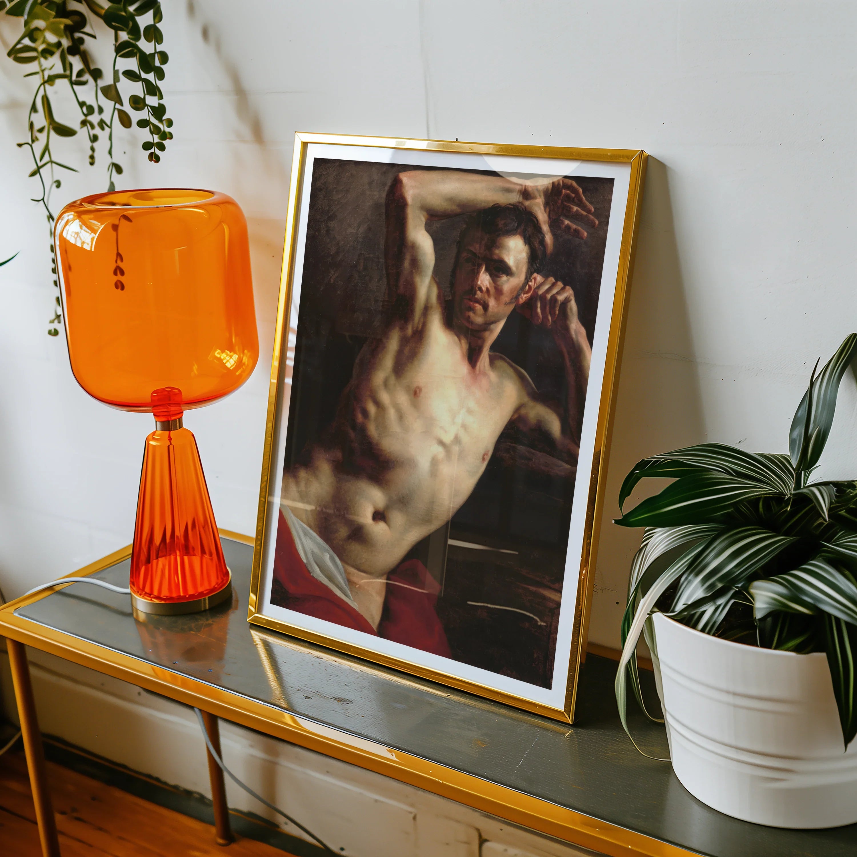 Male Nude - Theodore Gericault Art Print, Framed Painting Shirtless Male Figure Arm Raised