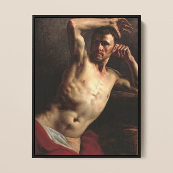 Male Nude - Theodore Gericault Romanticism Framed Canvas, Classical-style Painting Shirtless Man Muscular Torso Dramatic Pose