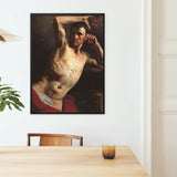 Male Nude - Theodore Gericault Romanticism Framed Canvas, Classical Oil Painting Male Torso Dramatic Chiaroscuro Lighting