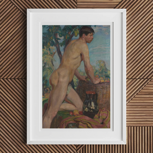 Male Nude Against Background of Orchard - Weiss Wojciech Art Print, White Framed Nude Male Figure Painting Canvas