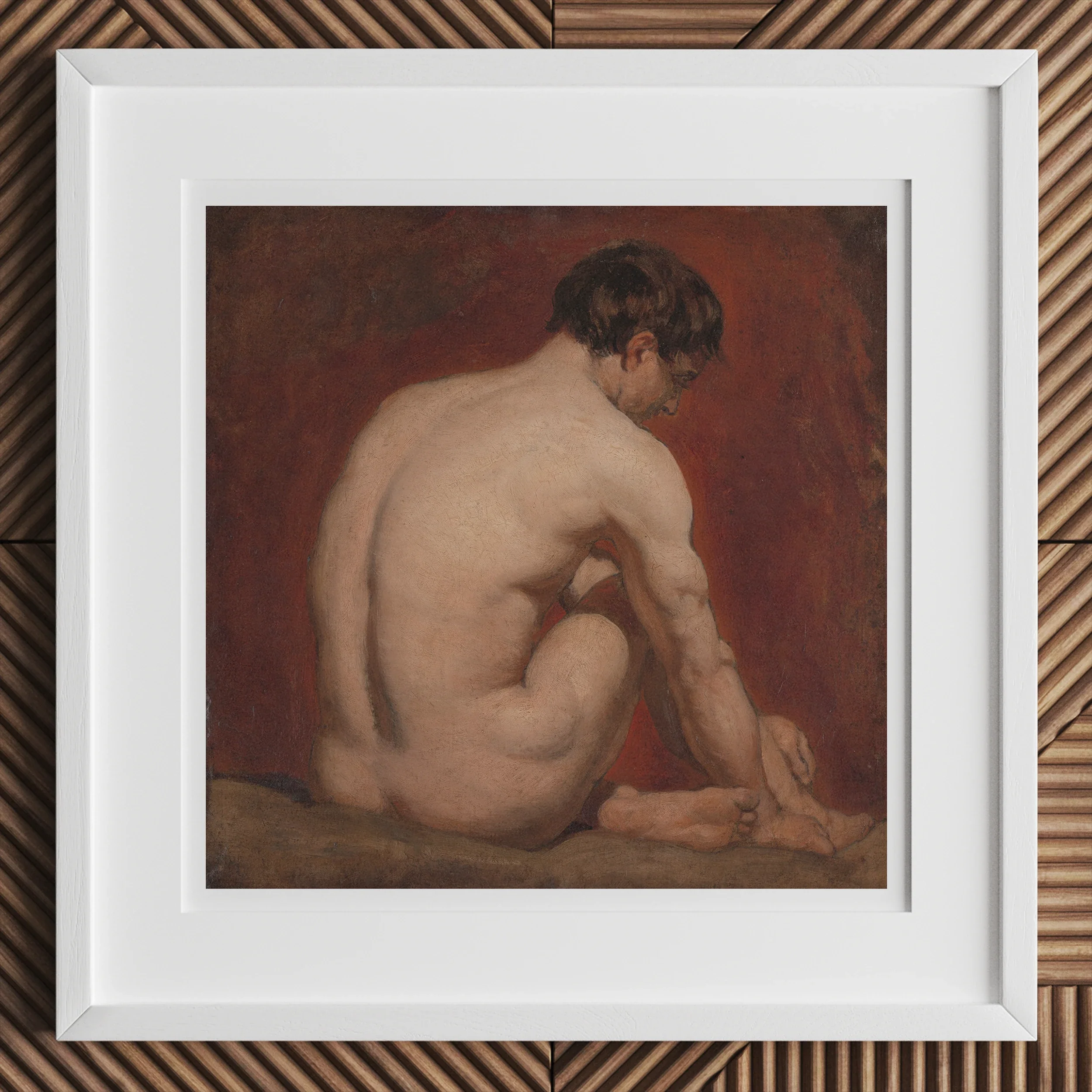 Male Nude from the Back - William Etty Art Print, Framed Painting Nude Male Figure Seated Viewer