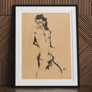 Male Nude Lithograph - Egon Schiele Art Print, Framed Nude