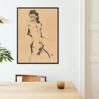 Male Nude Lithograph - Egon Schiele Framed Canvas, Framed Nude