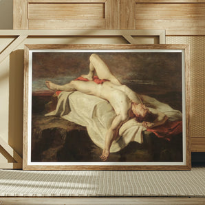 Male Nude Lying on a Shroud Rocks - William Etty Fine Art Print, Framed Classical Painting