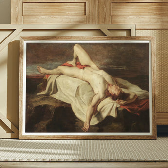 Male Nude Lying on a Shroud Rocks - William Etty Fine Art Print, Framed Classical Painting