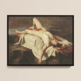 Male Nude Lying on a Shroud Rocks - William Etty Framed Canvas, Framed Classical Painting Nude Men