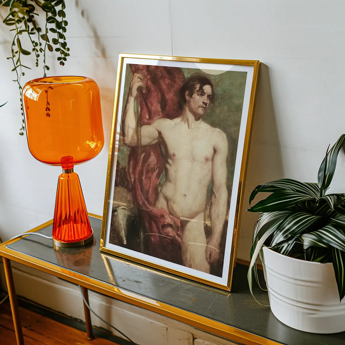 Framed nude male figure painting by William Etty, highlighting 19th century art.