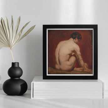 Male Nude from the Back - William Etty Art Print, Framed Classical Painting Nude Figure Seated Profile Reddish-brown