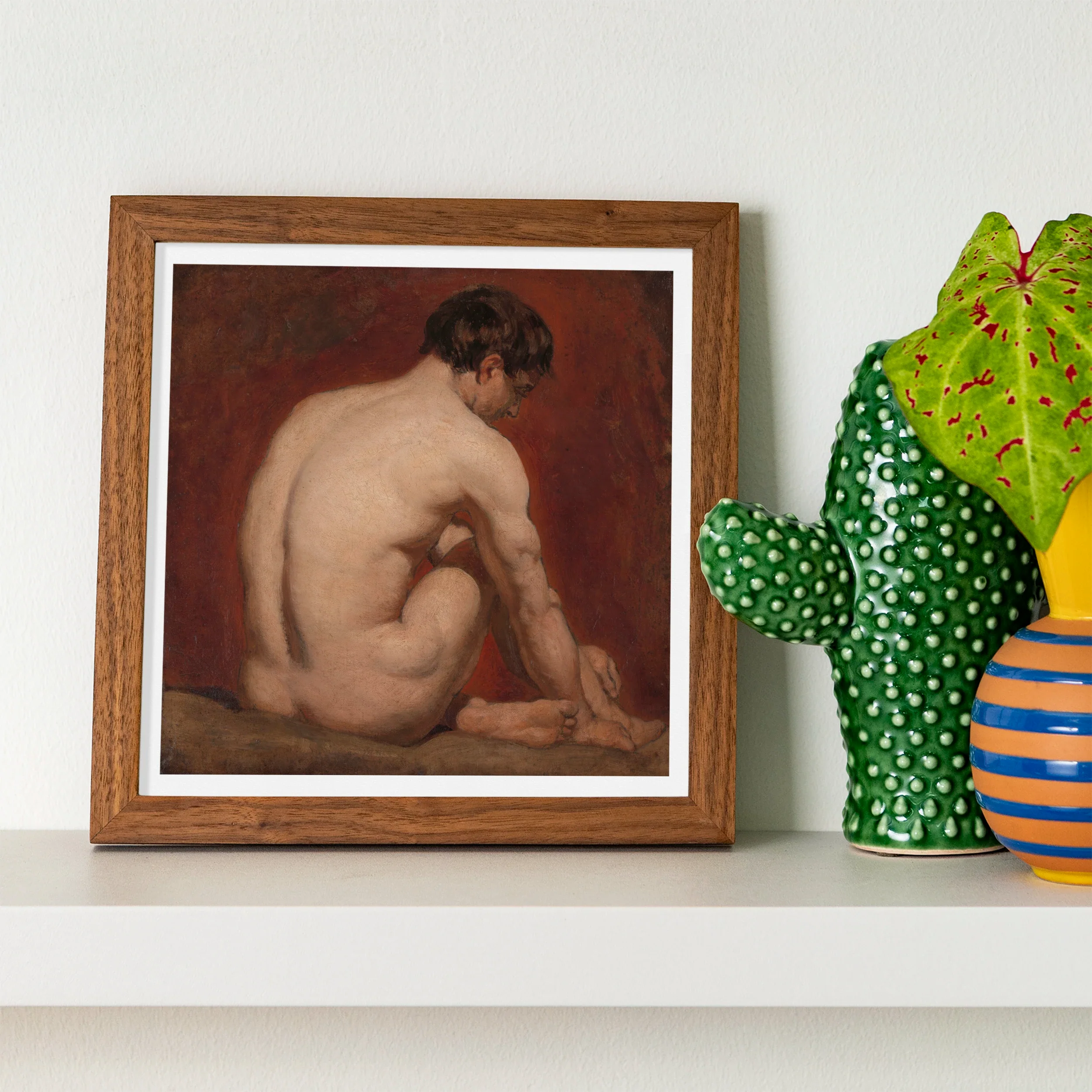 Male Nude from the Back - William Etty Art Print, Framed Classical Oil Painting Nude Figure Seated Turned