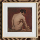 Male Nude from the Back - William Etty Art Print, 12x12’’ / 31x31cm / Natural Frame / 2’’ Matboard, Framed Art Print Seated Male Nude