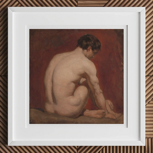Male Nude from the Back - William Etty Art Print, 12x12’’ / 31x31cm / White Frame / 2’’ Matboard, Framed Painting Nude Man