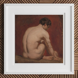 Male Nude from the Back - William Etty Art Print, 12x12’’ / 31x31cm / White Frame / 2’’ Matboard, Framed Painting Nude Man