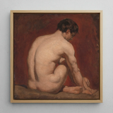 Male Nude from the Back - William Etty Framed Canvas, 12x12’’ / 31x31cm / Natural Floating Frame, Framed Oil Painting Male Figure