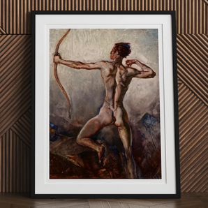 Male Nude with Drawn Bow - H. Willard Ortlip Art Print, Framed Painting Nude Male Archer