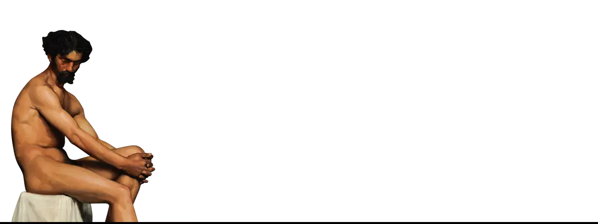 Male nude seated artwork displayed on an iPhone case in the Art History Nerds article