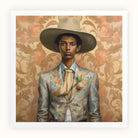 Mallaravan - Tamil Transgender Cowboy Art Print, Portrait Wide-brimmed Hat Floral Suit Jacket Cream-colored Tie