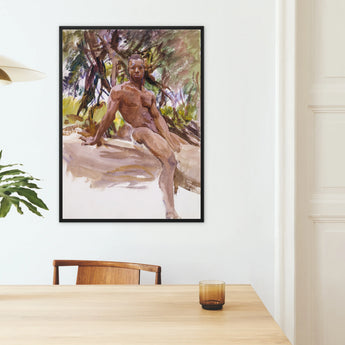 Man and Trees - John Singer Sargent Nude Art Framed Canvas, Framed Nude Figure Painting Rendered Watercolor Loose Expressive