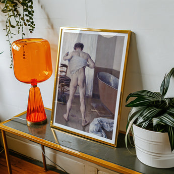 Man at His Bath - Gustave Caillebotte Nude Art Print, Vintage Black White Photograph Gold Frame