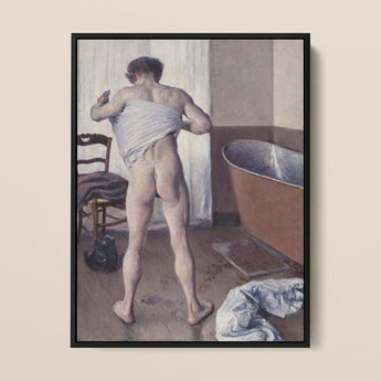 Man at His Bath - Gustave Caillebotte Nude Framed Canvas, Nude Figure White Cloth Upper Body Viewed