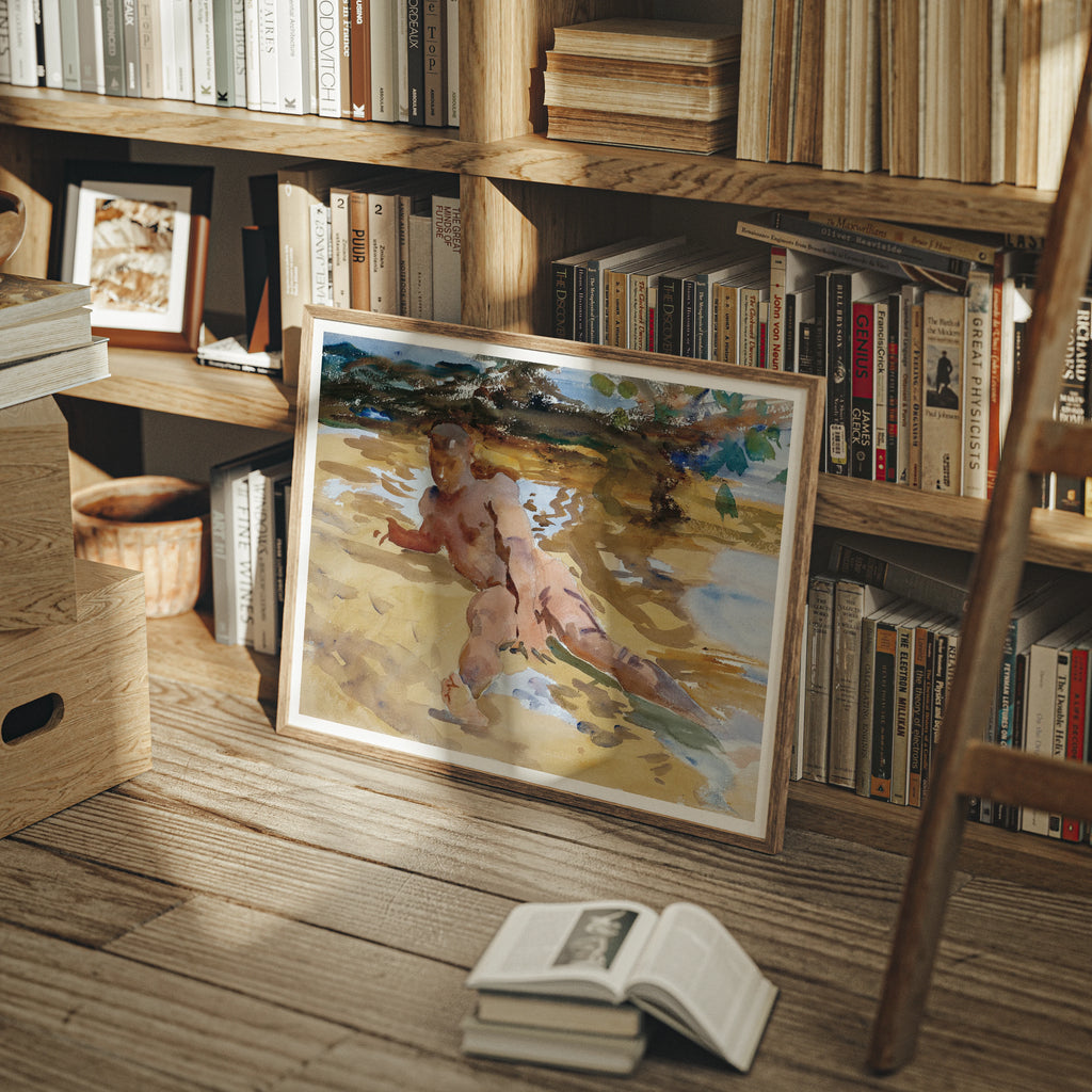 Framed watercolor of a nude male figure by William Etty or John Singer Sargent