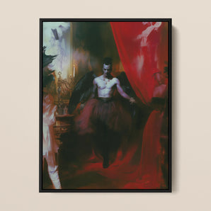 Marius - Gay African American Vampire Framed Canvas, 12x16’’ / 31x41cm / Black Floating Frame, Framed Painting Winged Man