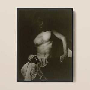 Max After Surfing - Olive Cotton Framed Canvas, Sepia-toned Photographic Print Shirtless Man