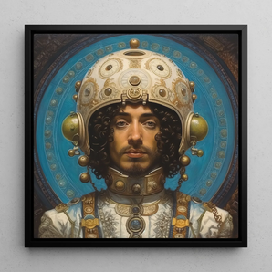 Mehdi - Gay Arabic Astronaut Art Framed Canvas, 12x12’’ / 31x31cm / Black Floating Frame, Framed Portrait Man Ornate Space Helmet
