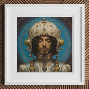 Mehdi the Gay Astronaut - Gays in Space Fine Art Print, Framed Portrait Man Ornate Space Helmet