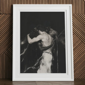 Middleman - Interracial Gay Erotica Art Print, 12x16’’ / 31x41cm / White Frame / 2’’ Matboard, Framed Black White Artwork Two Men