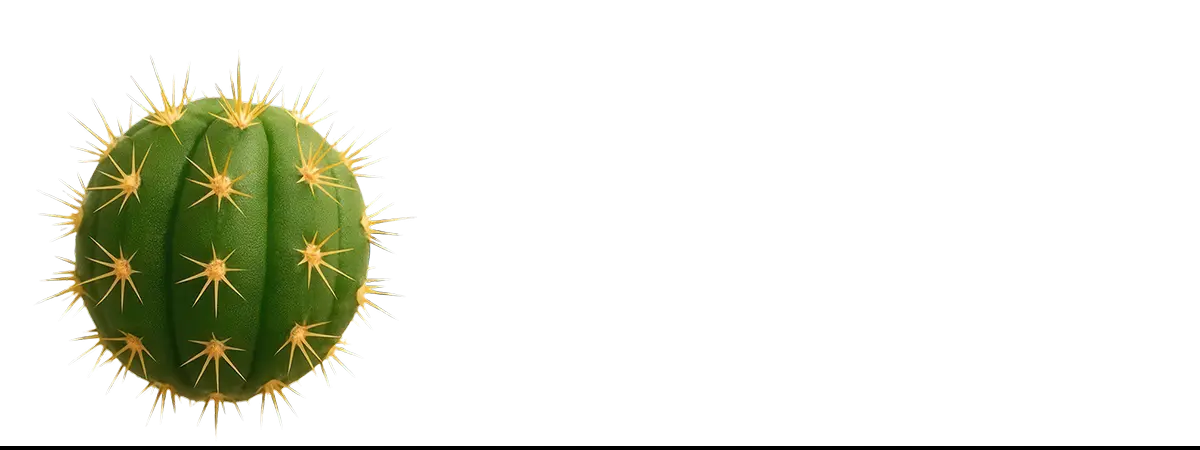 Round green cactus with yellow spines, showcasing botanical op art in framed abstract artwork