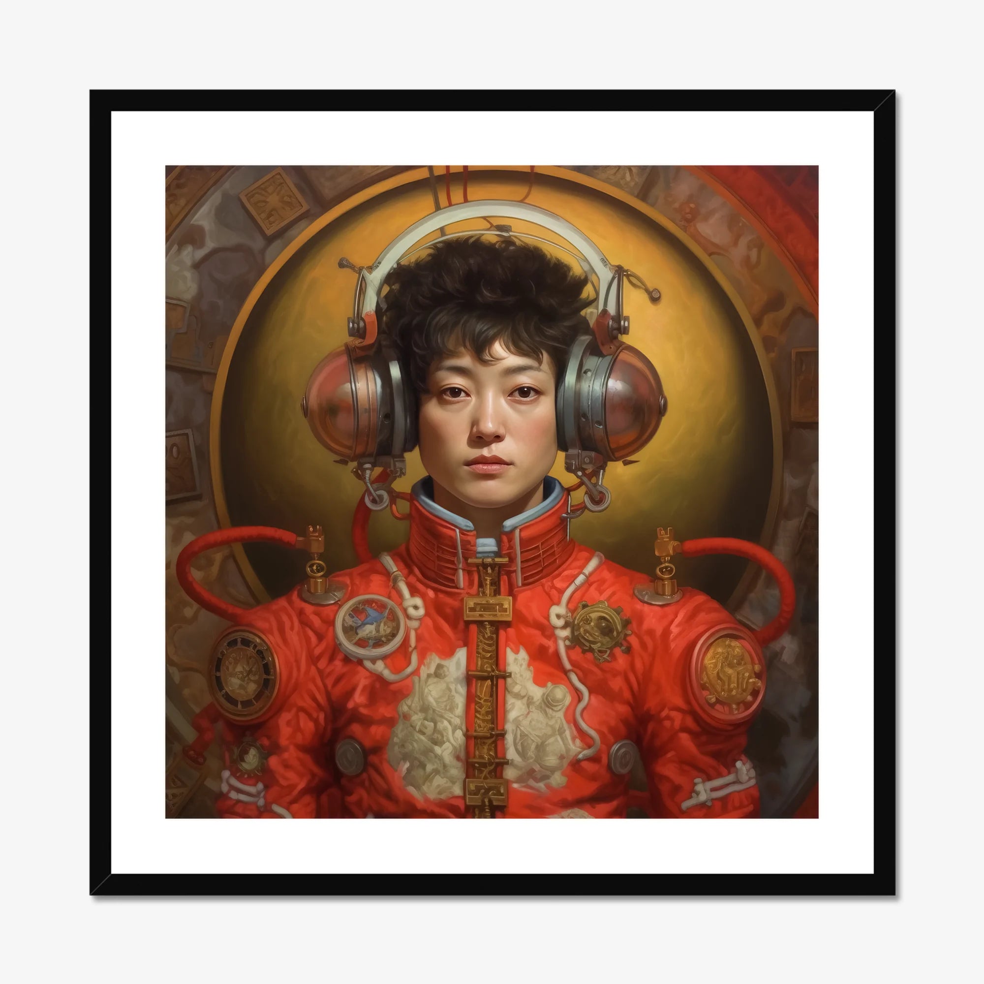 Mùchén - Gay Chinese Astronaut Art Print, Steampunk-styled Portrait Person Headphones