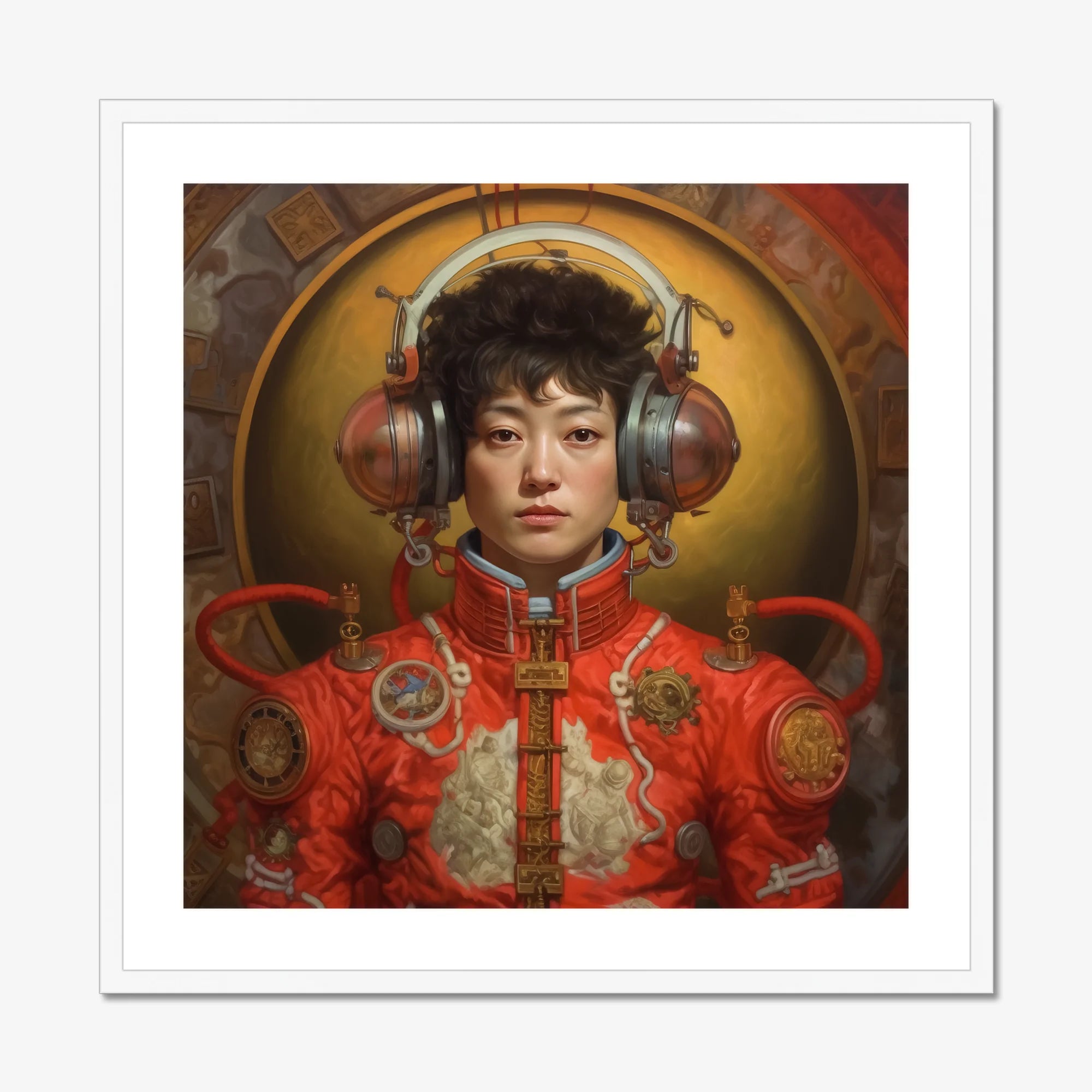 Mùchén - Gay Chinese Astronaut Art Print, Steampunk-styled Portrait Person Headphones
