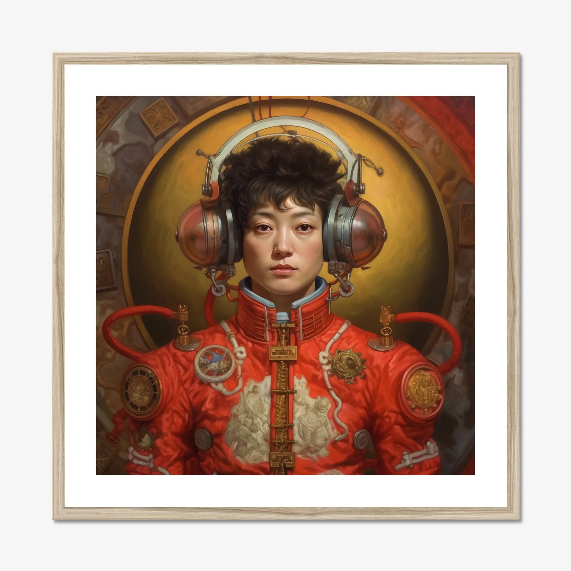 Mùchén - Gay Chinese Astronaut Art Print, Steampunk-styled Portrait Person Headphones