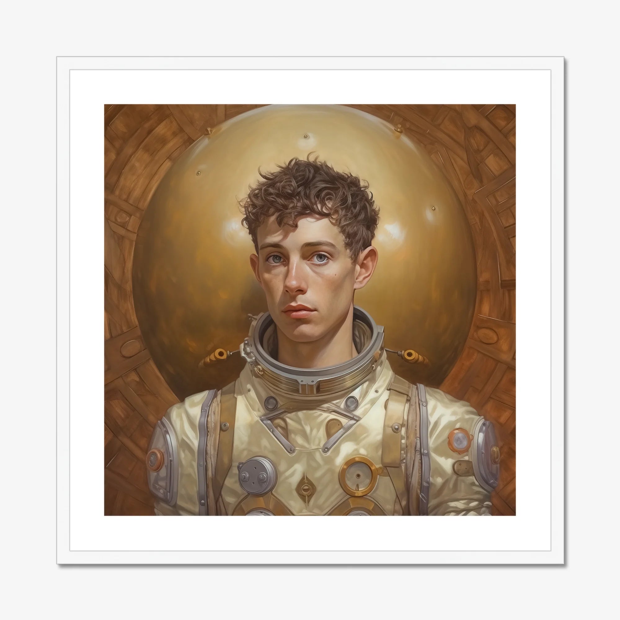 Noah - Handsome Gay Astronaut Art Print, Astronaut Portrait Golden Halo
