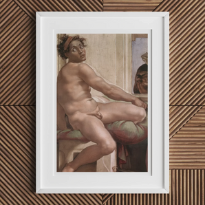 Ignudo - Michelangelo Sacrifice of Noah Art Print, Framed Nude Painting