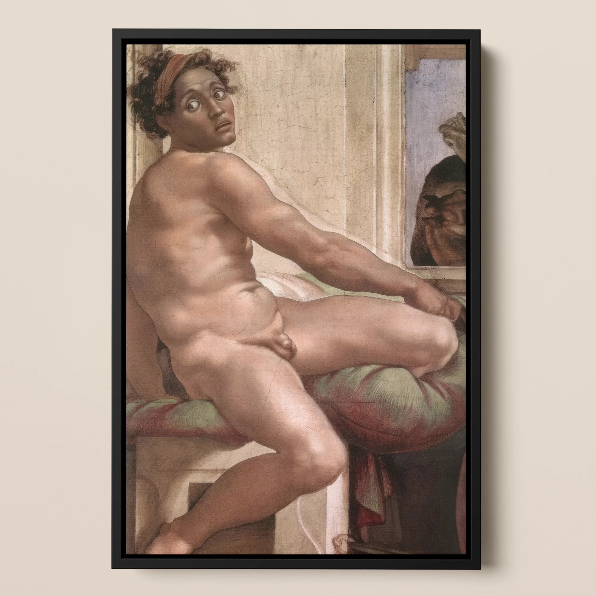 Ignudo - Michelangelo Renaissance Framed Canvas, Framed Nude Male Figure