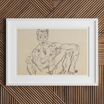 Nude Self Portrait - Egon Schiele Fine Art Print, Framed Seated Nude Figure