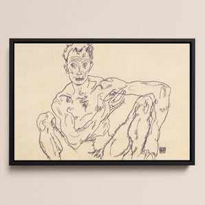 Nude Self Portrait Egon Schiele Framed Canvas, Framed Nude Male Sketch