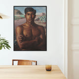 O Mestico - Candido Portinari Brazilian Framed Canvas, Framed Portrait Painting Shirtless Person Desert-like Background