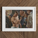 Muscle Play - Osmar Schindler Art Print, 24x16’’ / 61x41cm / White Frame / 2’’ Matboard, Framed Painting Shirtless Man Bicep Surrounded