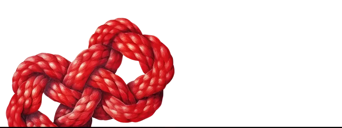 Red knotted rope artwork inspired by William Etty and John Singer Sargent male nudes
