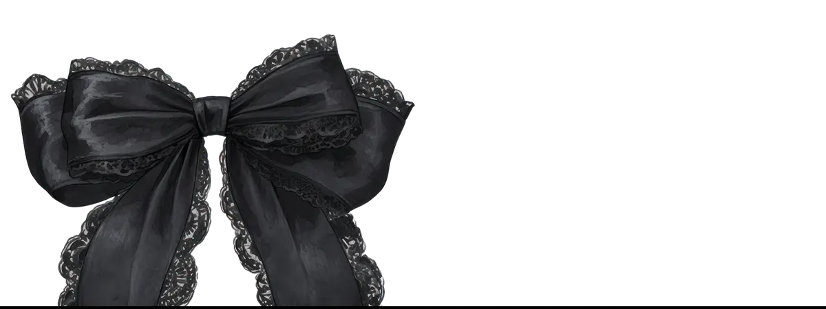 Elegant black lace-trimmed bow fashion art print inspired by 1930s lace gloves and modern rococo era