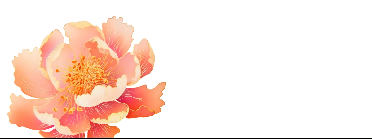 Peach-colored peony blossom in a floral pattern textile art print inspired by William Morris