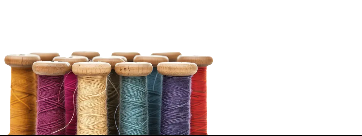 Colorful spools of thread representing vintage fashion art print inspired by 1930s lace gloves